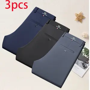 Pack of 3 men’s golf pants: stretchy, quick-dry lightweight long pants; classic casual work dress pants with pockets; solid color slim tapered fit; casual menswear.,summervibes
