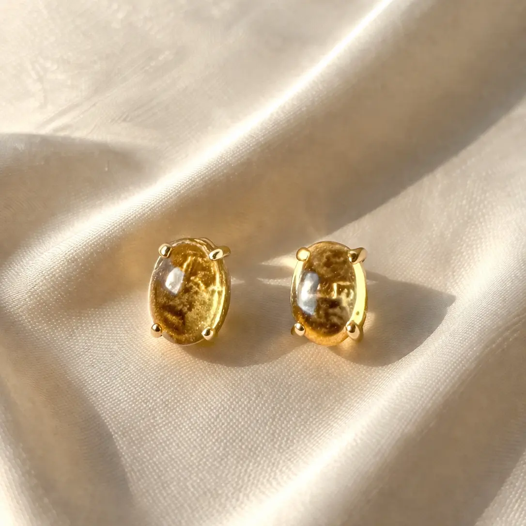 Citrine 925 Sterling Silver Stud Crystal Energy Earrings