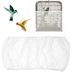 Bird Cage Seed Catcher White Bird Cage Net Cover Adjustable Birds Cages Netting Seed Catcher Stretchy Birds Cages Guard for Parrot Enclosures