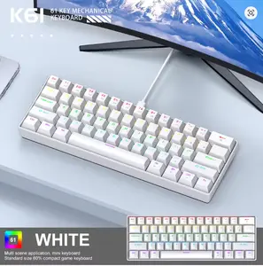 APAYADO K61 Mini Keyboard 61 Keys Wired Mechanical Gaming Keyboard with Phantom RGB, Compact Design, White Color Option, Reliable Wired Connection for Gamers