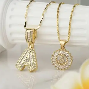 2 Pack Initial Letter Necklace 14k Gold Plated Bling Dainty Necklaces Trendy Chunky Custom Name Necklace Personalized Round Circle Pendant Zirconia Letters Name Valentine's Day Anniversary Jewelry Set Gifts for Mom Gifts for Daughter tiktokshopspringglowu