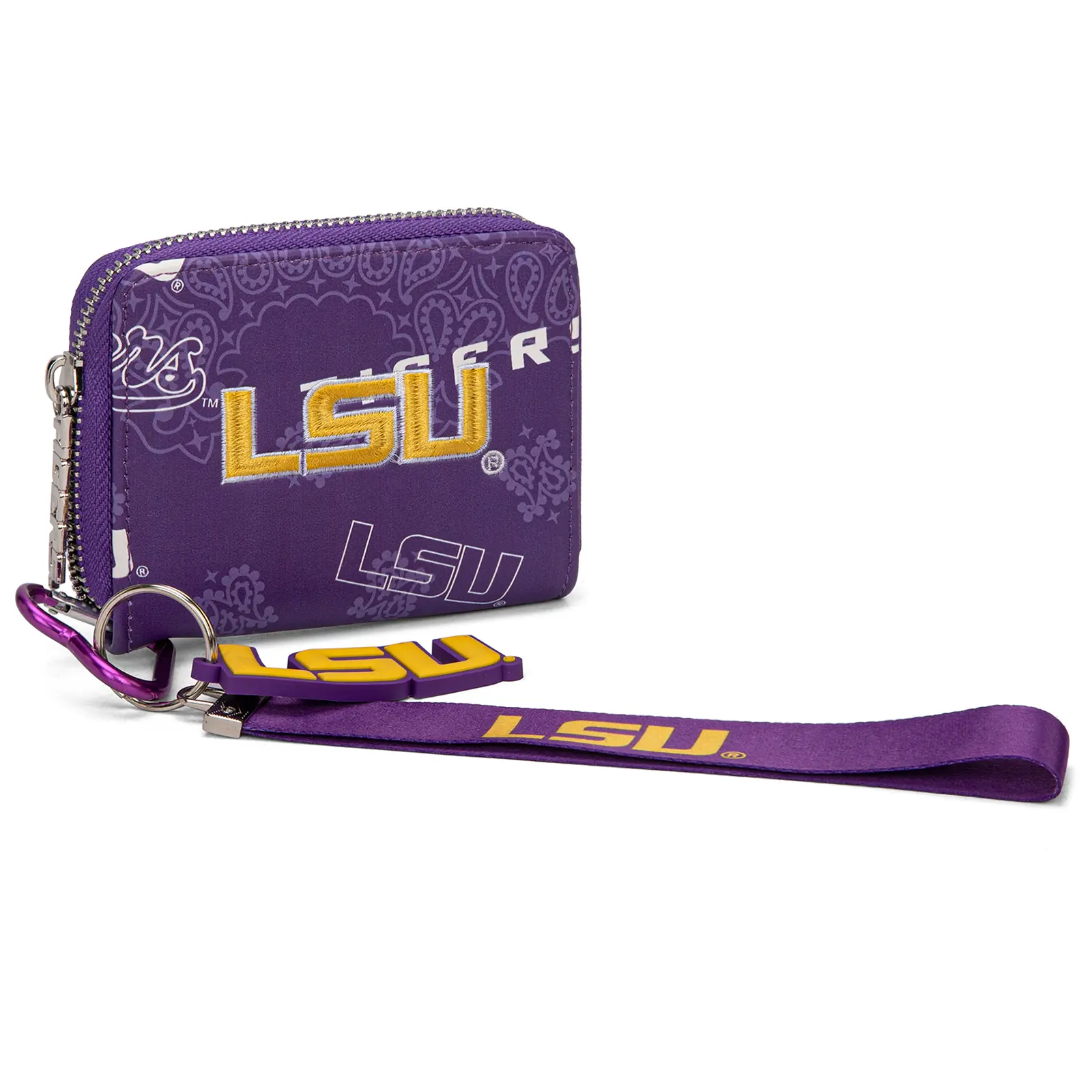 NCAA Small Wallet for Women, Paisley Faux Leather Zip-Around Card Slot Wallet with Team Logo for Game Day, Credit Cards Holder, Zipper Purse, Multiple Slots, Athletic Events 012, Football Fashion, Detachable Lanyard & Charm