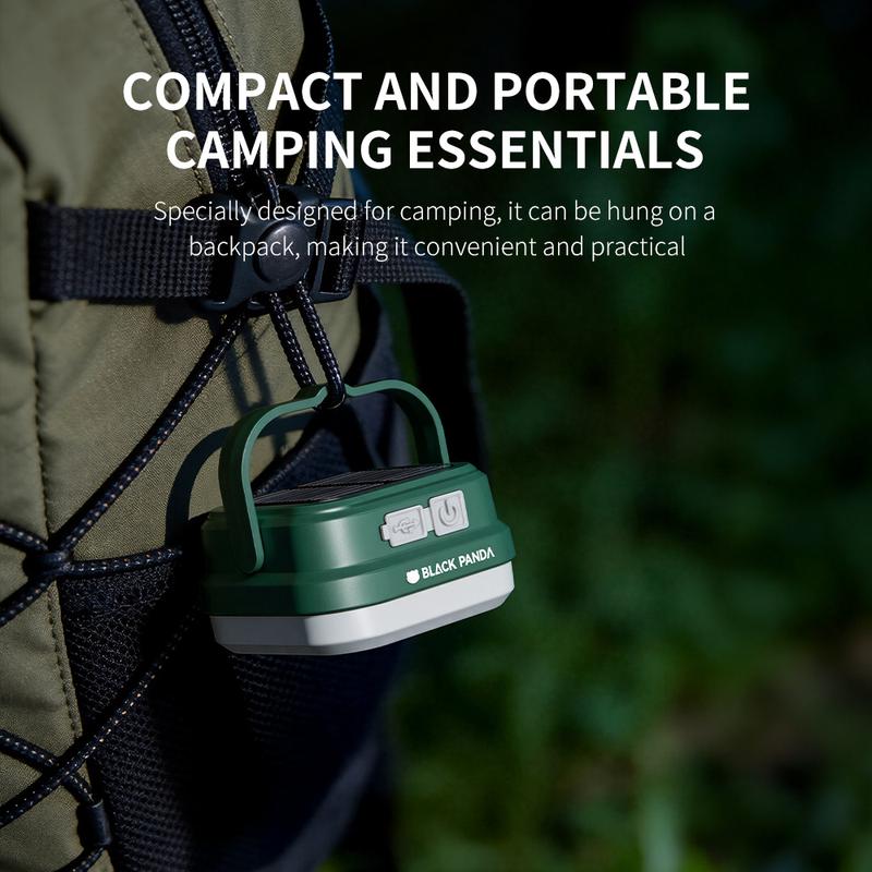 Black Panda-Portable Solar Light Super Convenient Dual Charging! TYPE-C Fast Charge + Solar Panel, High Lumen, Waterproof & Durable, Easy to Carry
