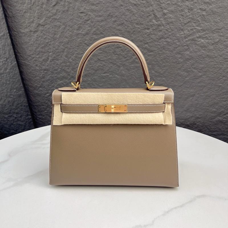 Pre-owned HERMÈS Leather tote bags Hermes Kelly 28 Epsom 18 Etoupe (mk103369)