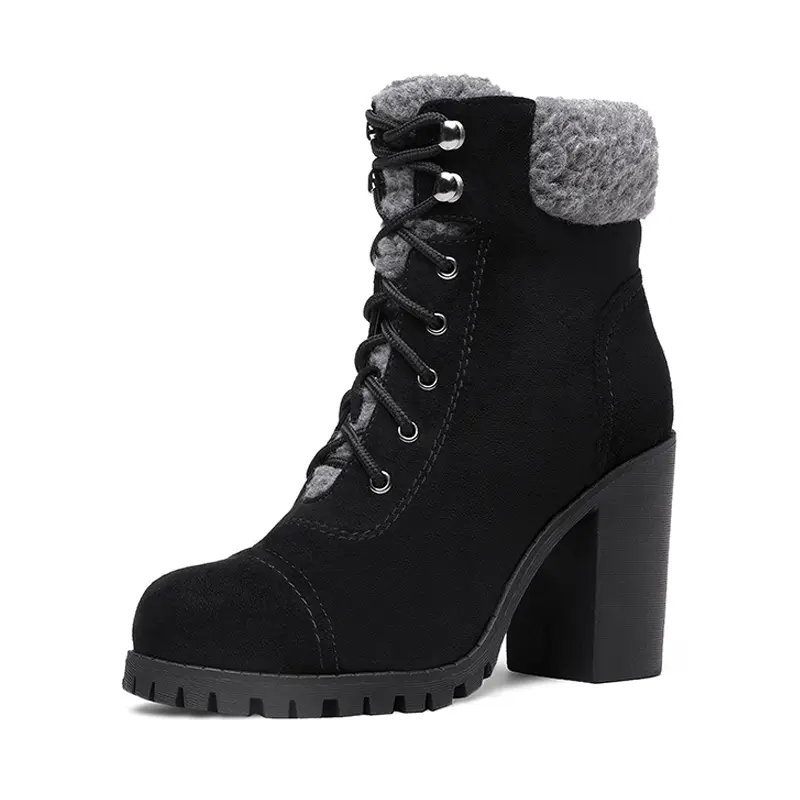 Dream Pairs Women's PU Leather Combat Ankle Boots, Lace-Up Chunky Platform High Heels with Round Toe and Faux Fur Lining, Walking Shoes, Footwear, Padded