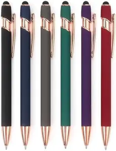 6 Pack Ballpoint Pen 2-in-1 Stylus Retractable Ballpoint Pen with Stylus tip, Metal Stylus Pen for Touch Screens, 1.0 mm Black Ink