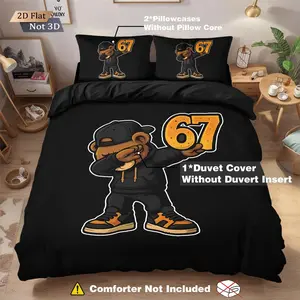 Meme-Themed Bedding Set (1 Fitted Sheet + 2 Pillowcases), Soft Comfortable Cartoon Bear Design, No Inner Pad Included, One Size Fits All