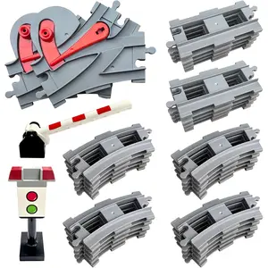 37 Piece Train Track Set, Compatible with All Major Brands, Classic Railway Tracks, Includes 20 Curved Rails, 10 Straight Rails, 2 Switches, Light