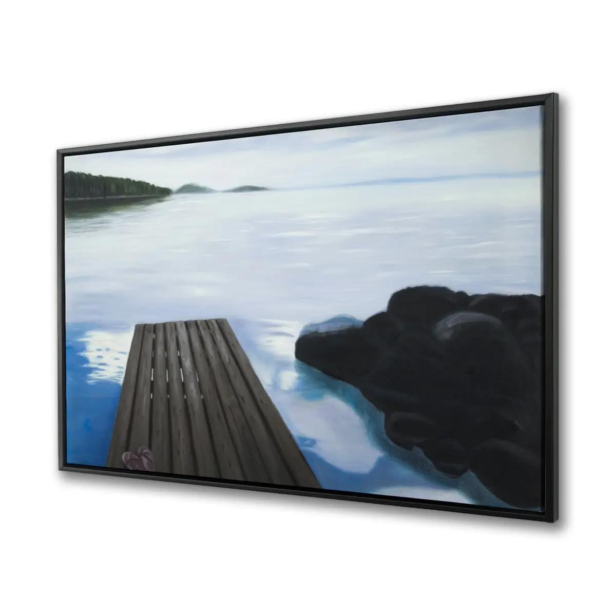 36x48" 360-Degree Stand Artistic Framed Nature Photo Wall Decor - Vibrant Evening on the Dock Classic Blue Mountains Print, Bedroom Blank Wall Design Inspiration, Home Gift