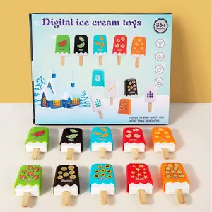 Montessori Wooden Number Ice Cream Set, Early Education Math Toy, 1-10 Digit Matching Game, Color Shape Sensory Training, Stem Gift