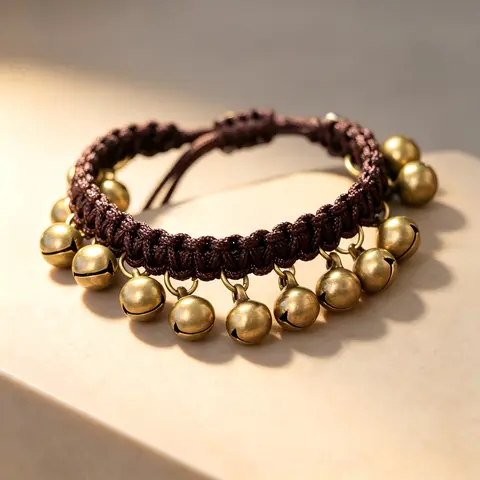 Women’s Vintage Gold-Tone Metal Charm Bracelet - 1 Adjustable Braided Cord Wristband with Antique Gold Alloy Bell, Fashionable Style, Gifts for Women, Adjustable Bracelets & Bangles Accessories