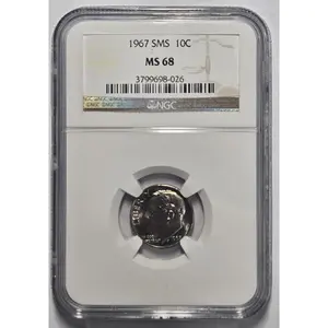 1967 SMS ROOSEVELT DIME 10C NGC MS 68 Certified Coin