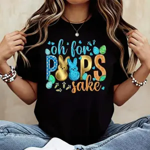 Easter Bunny Cotton T Shirt for Women Casual Round Neck Short Sleeve Summer Top Machine Washable Made in USA Fashion Graphic Tee for Holiday Fun