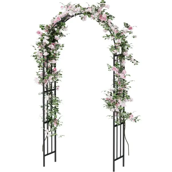 7.5 Ft Metal Garden Arch Arbor Trellis for Climbing Various Plants Lawn, Outdoor Party, Ceremony Decoration, Backyard Lawn, Party, Black, 44×89.5×17.7