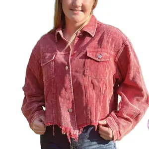 Vintage Washed Corduroy Distressed Front Hem Jacket