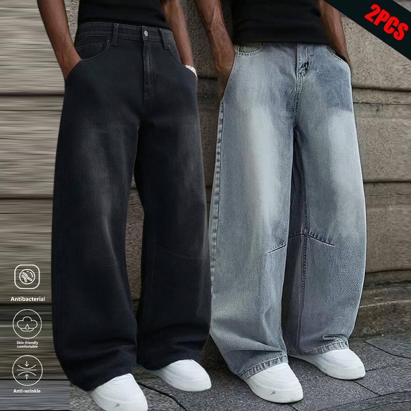 Men's Loose Wide-Leg Jeans Straight-Leg Non-Elastic Mid-Waist Breathable Fabric All-Season Classic Street Style Fashionable Casual Wear Comfortable Durable