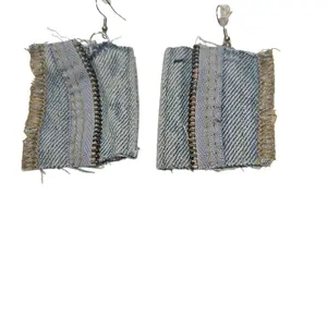 Blues Hues Earrings - Denim Fabric with Zipper Detail for Trendy Accessory