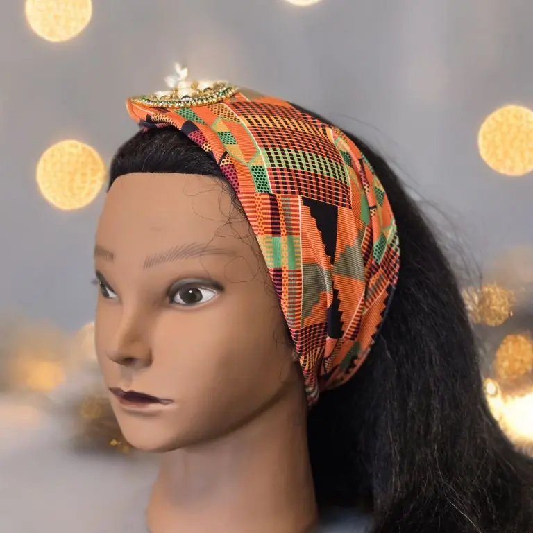 Shikafo Embellished Head Wrap Turban - Adjustable Colorful Geometric Design for Stylish Wear