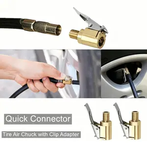 2 Pcs Brass 8mm Clip-On Locking Tire Inflator Nozzle, Twist-to-Lock Adapter for Air Compressor Pump Hose – Leak-Proof Air Chuck for Car, Bike, and Truck Tires