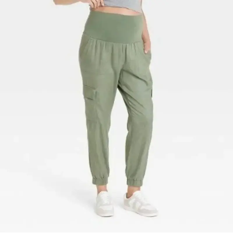 Ingrid & Isabel Maternity Green Cargo Jogger Pants With Bellyband Size XXL New Comfortable & Stylish