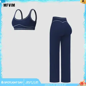 MFVIM Women’s Two-Piece Sports Set – High-Waisted Yoga Pants with Tummy Control and Micro Flare, Premium Contrast Color Design for Running and Everyday Wear
