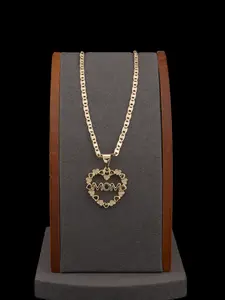 Heart-shaped "mom" pendant, perfect gift for mom, includes 18 or 24 inch gold-plated chain.