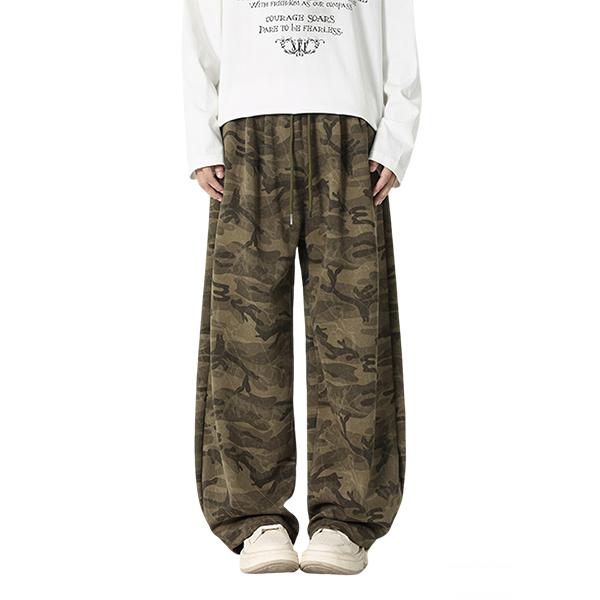 Men's Camouflage Wide Leg Drawstring Pants, Casual Baggy Cargo Trousers, Perfect for Street, Skate, Daily & Streetwear
