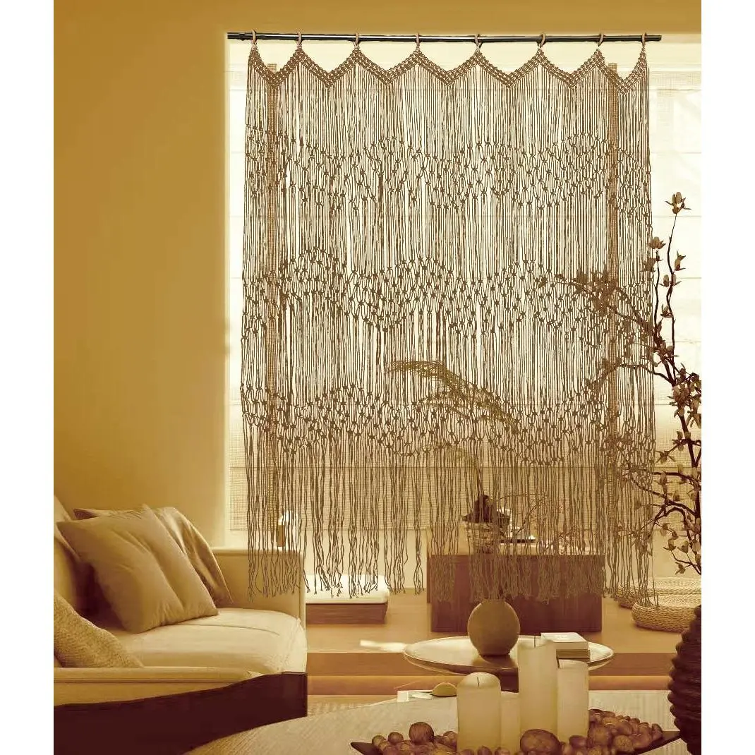 kiido Cotton Macrame Curtain Window Treatment (50" W x 71" H, 1pc) - Bohemian Room Divider, Doorway Curtain, Wall Hanging for Bedroom, Dining Room, Home Office, Kitchen Decor (Stars River Design), Knotted