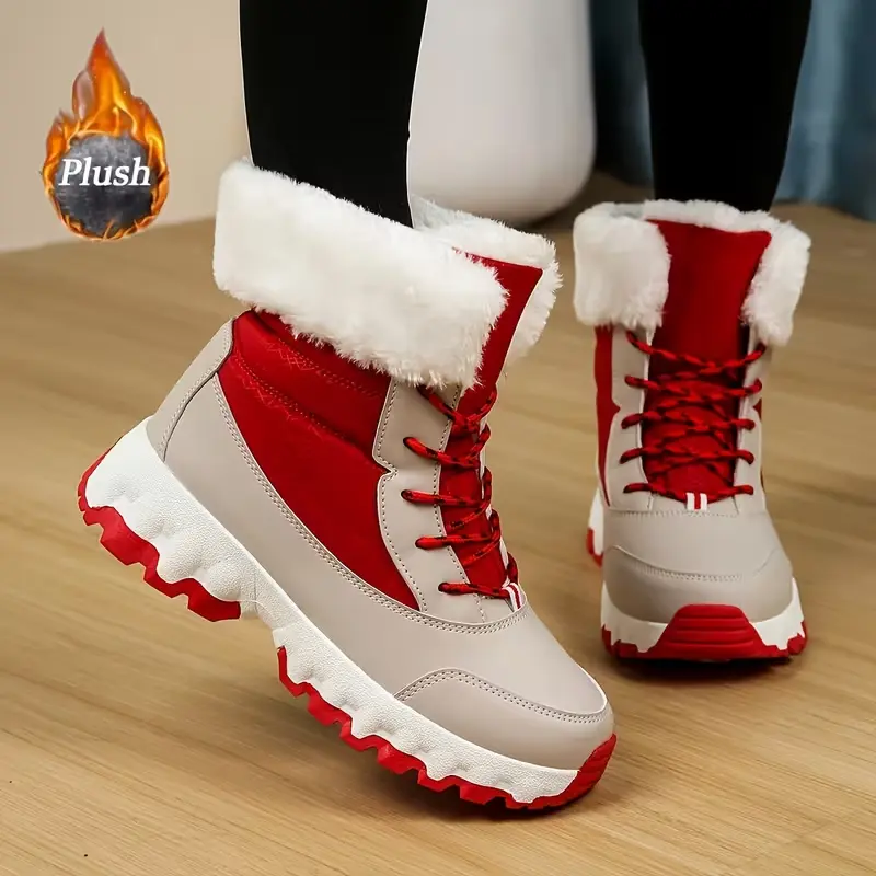 Women's Casual Waterproof Snow Ankle Boots - Warm Plush-Lined, Non-Slip Chunky Rubber Sole, Round Toe Lace-Up Footwear for Cold Weather Gear, Commuting, Walking Shoes,outdoorfun