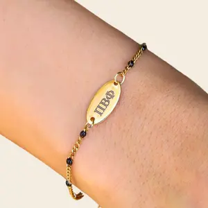 Pi Beta Phi Sorority Bracelet - Black Enamel Chain Style