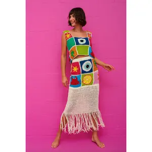 Crochet Patchwork Fringed Skirt