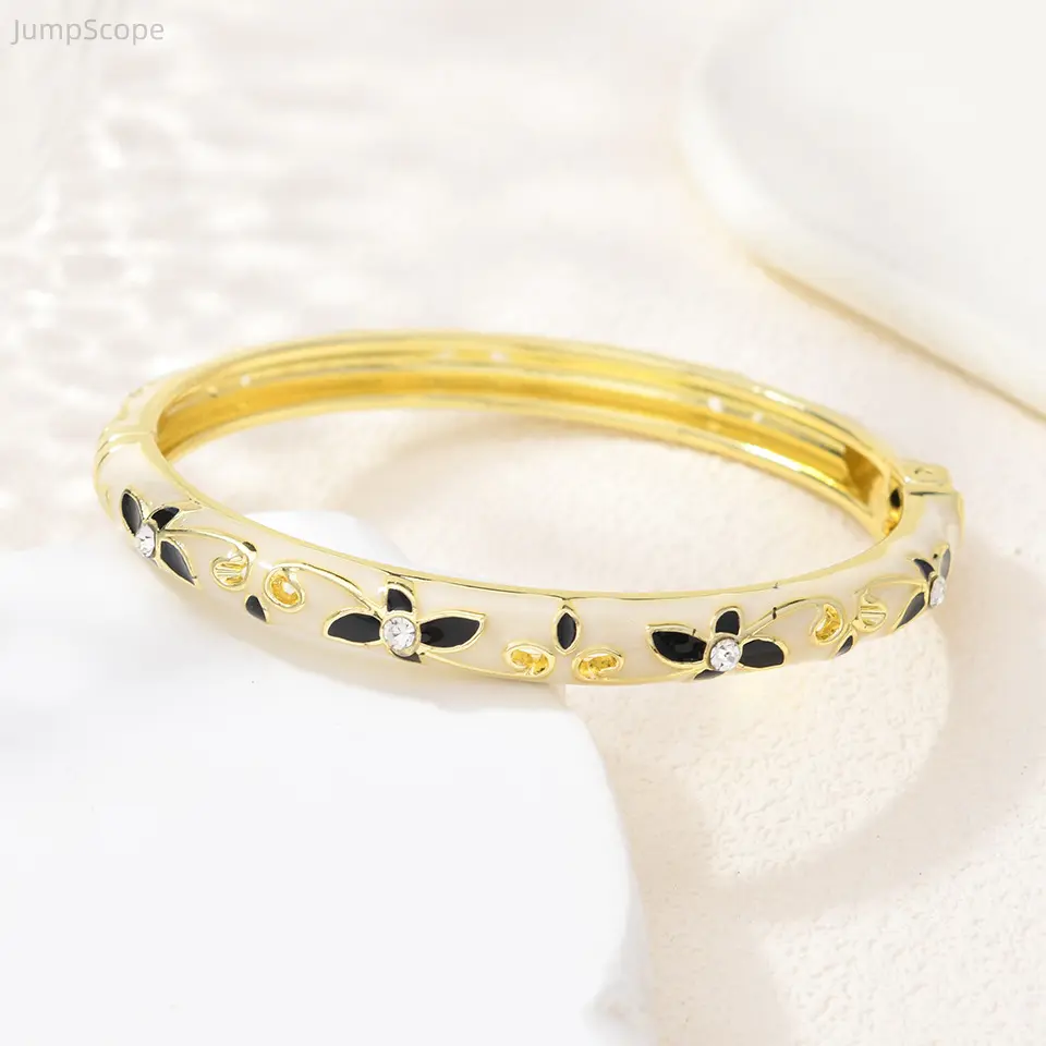 Cloisonne Enamel Bangle Bracelet for Women, Gold-Plated Traditional Chinese Jewelry with Floral Pattern, Ethnic Traditional Art Gift, Female, Flowers, Vibrant Flowers