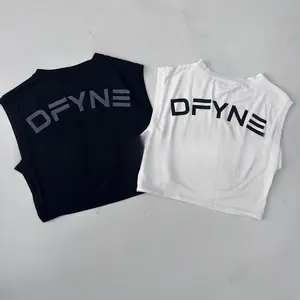 DFYNE Bold Logo Cropped Muscle Tank Top| Cotton Blend Sleeveless Gym Vest, Breathable Athletic Workout Muscle Tee for Women