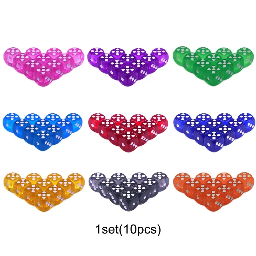 10pcs 16mm Transparent Dice Set, Standard Dot Dice for Entertainment Tabletop Games, Perfect for Gaming Enthusiasts