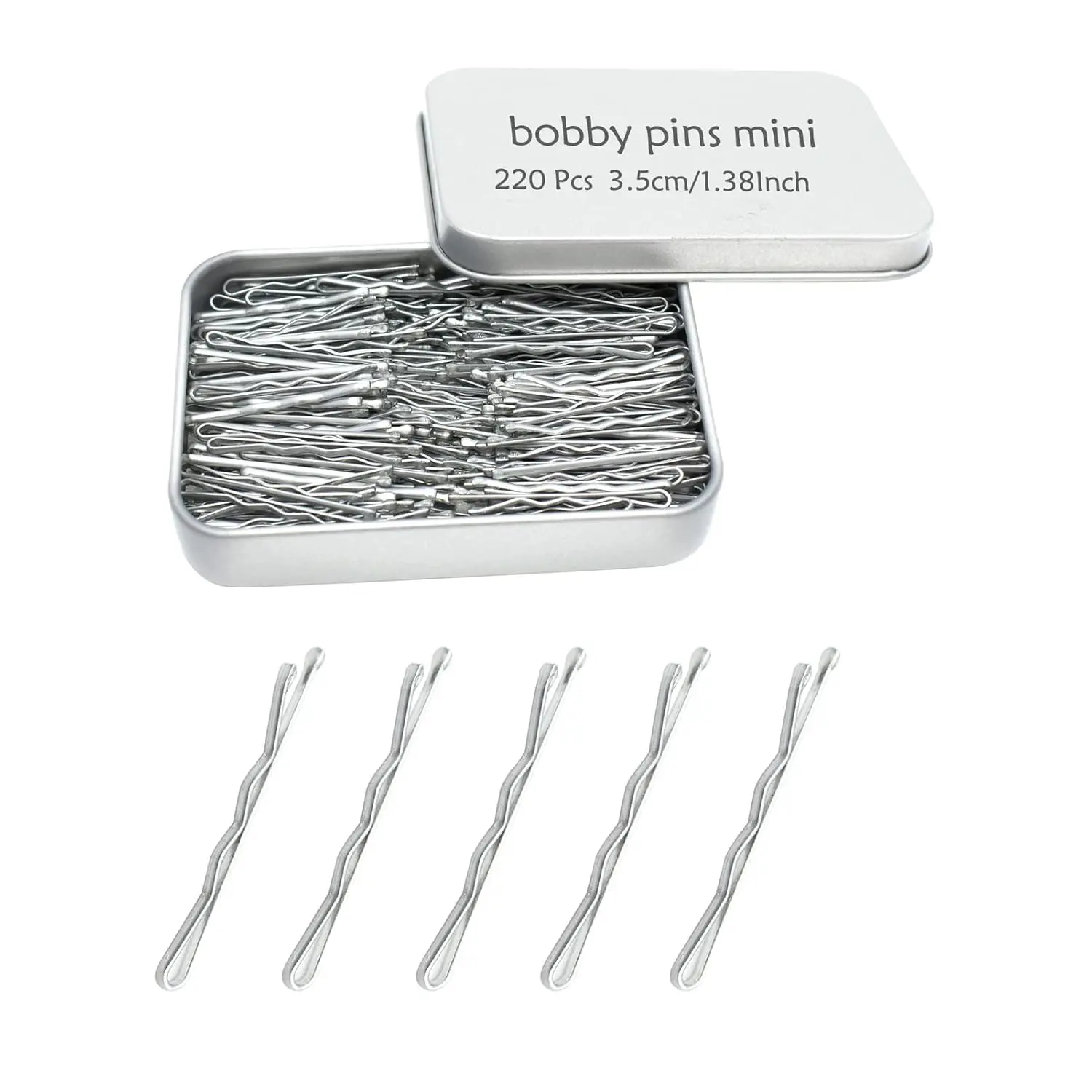 220 Ct 1.38 Inch Mini  Gray Cute Bobby Pins with Metal Box, Small Hair Bobby Pins for Buns,   Gray Hair Pins for , Girls and Women,  for  Hair Types