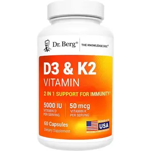 Vitamin D3 K2 5000 IU High-Absorption Supplement, Maximum Strength Bone & Immune Support Formula, Naturally Derived D3, 60 Capsules