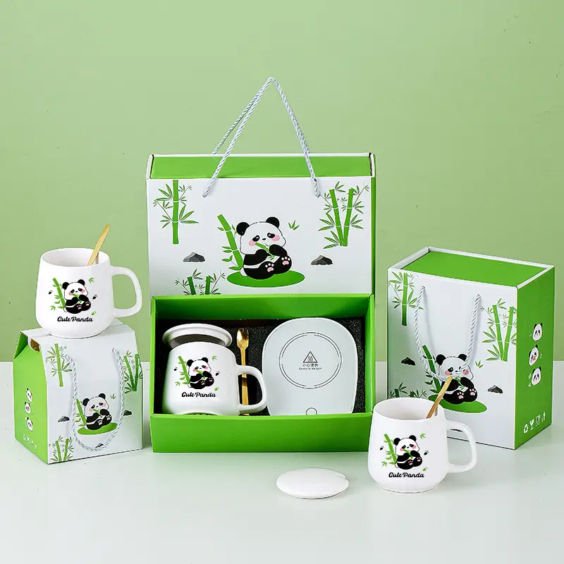 Premium Cute Panda Ceramic Mug and Warmer Gift Set