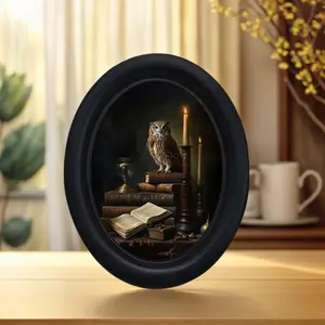 Vintage Owl Art Frame, Oval Shape, Dark Color, Unique Decor for Bedroom, Entryway, Study Room, Gothic Style Wall Decoration
