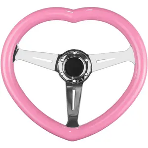 Universal Heart Shape Pink Steering Wheel with Neo Spoke 6-Holes Bubble Burnt Deep Dish Racing Easy Replacement