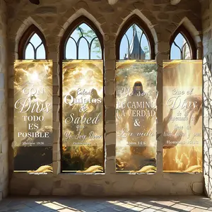 4 Pcs Religious Banners, Polyester Material Christian Scripture Wall Hanging Banner Set Golden Jesus Verse Print Suitable for Church Prayer Gathering Family Daily Devotional Religious Space Wall Art Decor for Spiritual Atmosphere Enhancement