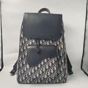 Pre-owned Dior CANVAS Backpacks Saddle Backpack (Oblique Jacquard Canvas, Black Grained Calfskin) [BF 12Z] YS1143P