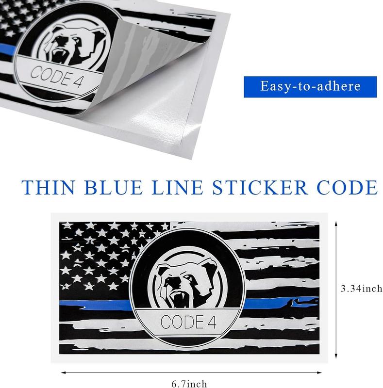 5PCS Thin Blue Line Sticker Code 4, Police Support Sticker American Flag Thin Line Decal, Waterproof Thin Line Flag Stickers Support Law Enforcement for Car Window Laptop