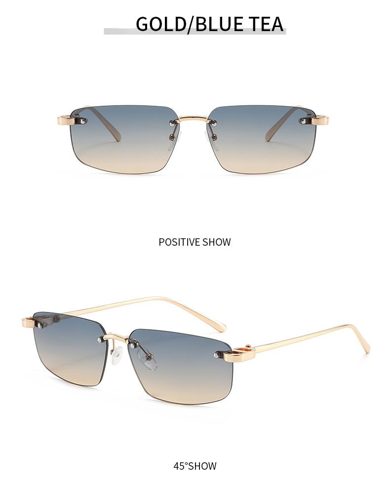 Edgy Rimless Rectangular Sunglasses - Sleek Metal Frame with Unique Hinge Accents, UV400 Protection Shades Perfect for Y2K Baddie Aesthetic and Minimalist Street Style Slays