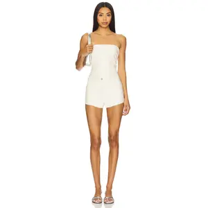 superdown Kayla Faux Leather Short Set in Cream