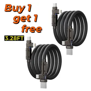 Buy 1 Get 1, Rotatable 4-in-1 Fast Charging Cable with PD 60W, Liquid Silicone Tangle-Free Design, 480Mbps Data Transfer for iPhone 17/16/15/14/13, Samsung, MacBook, iPad Series