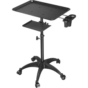 Salon Tray Cart with Storage Platform, Aluminum Tattoo Tray with Wheels Trolley Adjustable Height, Salon Tray Equipment Service Instrument Storage Tray Accessory for Salon & Spa Use, Black