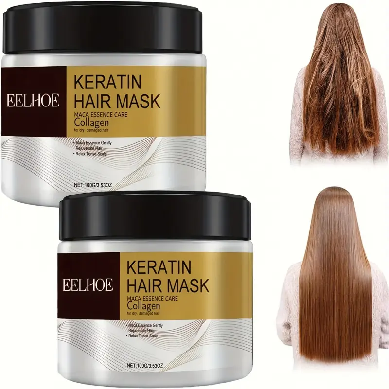 2-Pack EELHOE Keratin Hydrating Hair Mask with Maca Essence & Collagen - Argan Oil, Coconut Oil & Hydrolyzed Keratin Formula, Natural Haircare Formula for Silky Smooth Hair, Strengthens Hair, Nourishing Hair Treatment, For Normal Hair Types