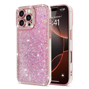 Glitter Phone Case with Rhinestone Decor, Shockproof Phone Protective Cover, Phone Accessories Compatible with iPhone 11 12 13 14 15 Pro Max, Casing, Shockproof Cellphone