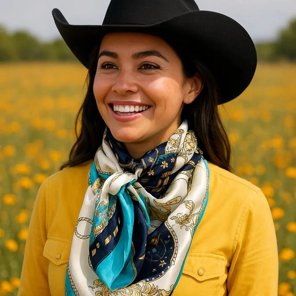 Ornate Turquoise Wild Rag - Western Scarf