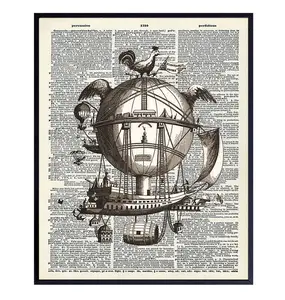 Soar Through the Steampunk Realm with This Vintage Airship Dictionary Art Print Poster Decor